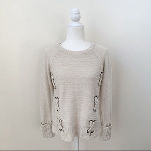 American Rag Grommet Lace Up Sides Cream Sweater